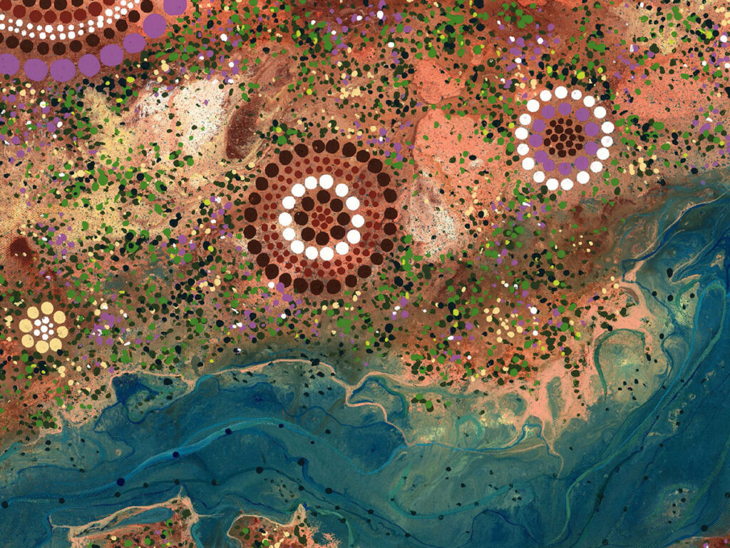 Artwork representing Diona's Reconciliation Action Plan, featuring Aboriginal and Torres Strait Islander cultural motifs.