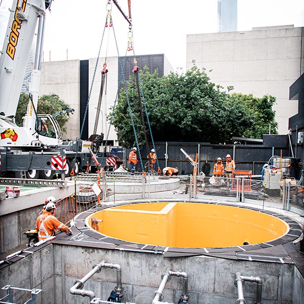 Workers at the Grey Street Pump Station construction site in Brisbane, for the Brisbane Metro Early Works Phase 1