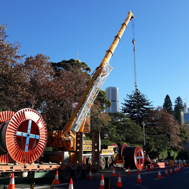 Cable and machinery at the Eastern CBD 11kV cable project site in Sydney.